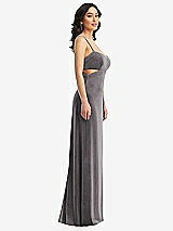 Side View Thumbnail - Caviar Gray Spaghetti Strap Cutout Midriff Velvet Maxi Dress