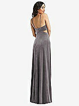 Rear View Thumbnail - Caviar Gray Spaghetti Strap Cutout Midriff Velvet Maxi Dress