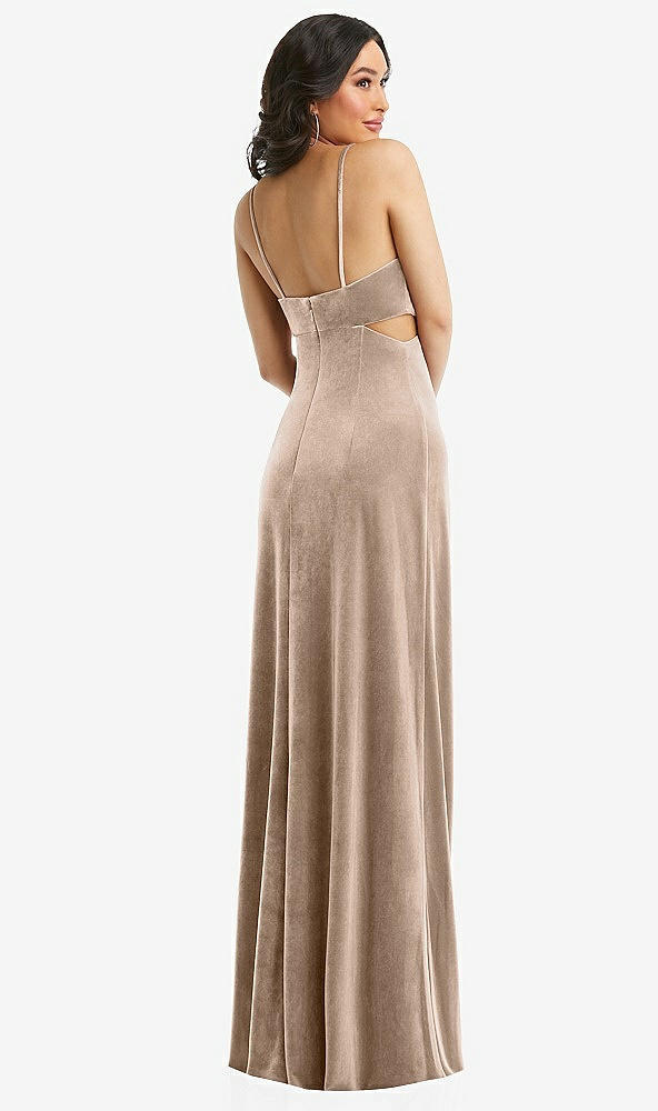 Back View - Topaz Spaghetti Strap Cutout Midriff Velvet Maxi Dress