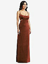 Front View Thumbnail - Auburn Moon Spaghetti Strap Cutout Midriff Velvet Maxi Dress