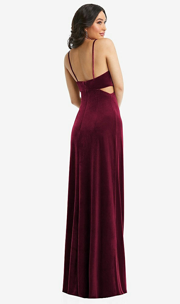 Back View - Cabernet Spaghetti Strap Cutout Midriff Velvet Maxi Dress