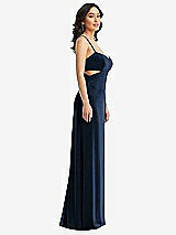 Side View Thumbnail - Midnight Navy Spaghetti Strap Cutout Midriff Velvet Maxi Dress