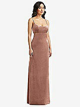 Front View Thumbnail - Tawny Rose Spaghetti Strap Cutout Midriff Velvet Maxi Dress