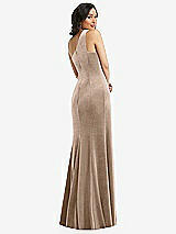 Rear View Thumbnail - Topaz One-Shoulder Velvet Trumpet Gown with Front Slit