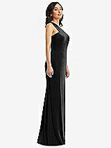 Side View Thumbnail - Black One-Shoulder Velvet Trumpet Gown with Front Slit