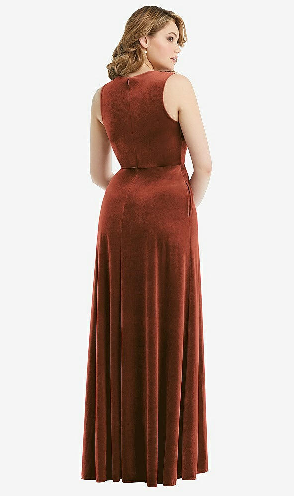 Back View - Auburn Moon Deep V-Neck Sleeveless Velvet Maxi Dress with Pockets