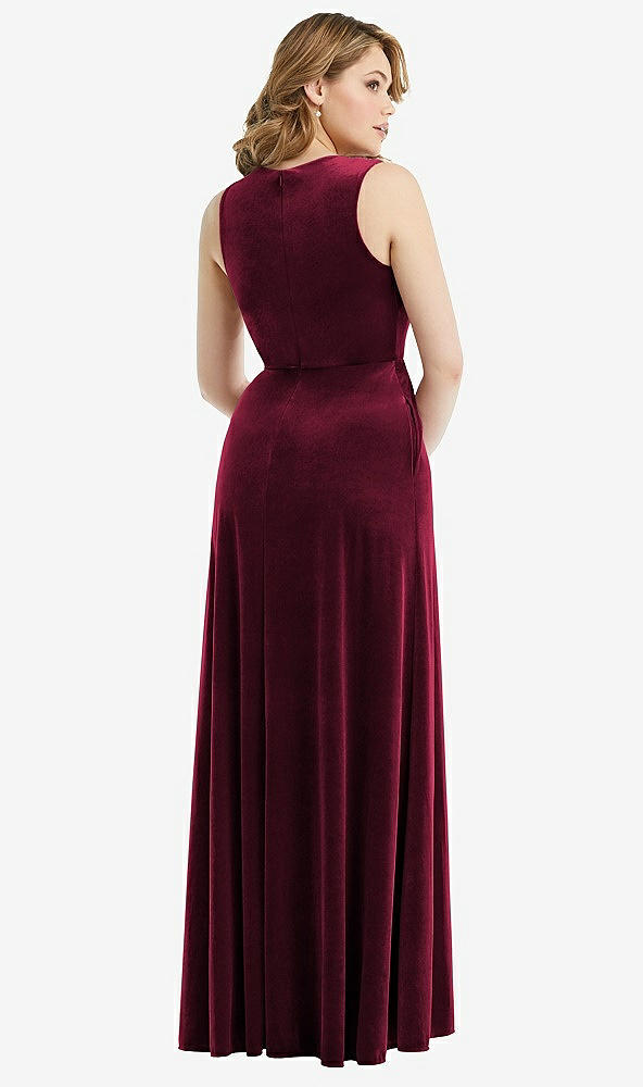 Back View - Cabernet Deep V-Neck Sleeveless Velvet Maxi Dress with Pockets