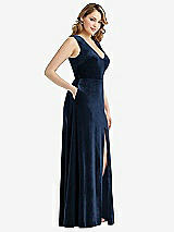 Side View Thumbnail - Midnight Navy Deep V-Neck Sleeveless Velvet Maxi Dress with Pockets