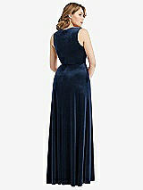 Rear View Thumbnail - Midnight Navy Deep V-Neck Sleeveless Velvet Maxi Dress with Pockets