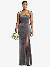 Alt View 1 Thumbnail - Caviar Gray Square Neck Closed Back Velvet Maxi Dress 