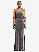 Front View Thumbnail - Caviar Gray Square Neck Closed Back Velvet Maxi Dress 