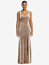 Front View Thumbnail - Topaz Square Neck Closed Back Velvet Maxi Dress 