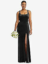 Alt View 1 Thumbnail - Black Square Neck Closed Back Velvet Maxi Dress 