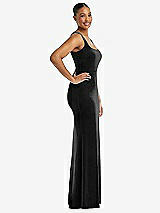 Side View Thumbnail - Black Square Neck Closed Back Velvet Maxi Dress 