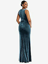 Rear View Thumbnail - Dutch Blue Square Neck Closed Back Velvet Maxi Dress 