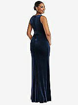 Rear View Thumbnail - Midnight Navy Square Neck Closed Back Velvet Maxi Dress 