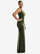 Side View Thumbnail - Olive Green Square Neck Closed Back Velvet Maxi Dress 