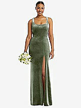 Alt View 1 Thumbnail - Sage Square Neck Closed Back Velvet Maxi Dress 