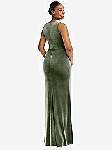 Rear View Thumbnail - Sage Square Neck Closed Back Velvet Maxi Dress 