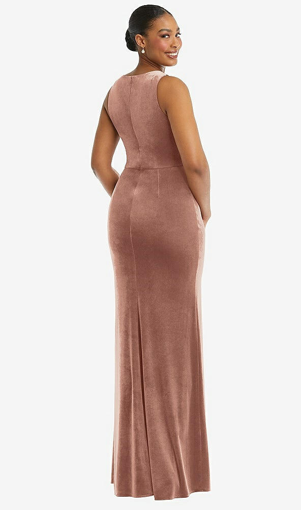 Back View - Tawny Rose Square Neck Closed Back Velvet Maxi Dress 