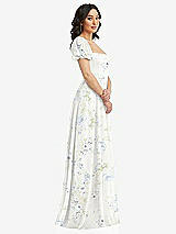 Side View Thumbnail - Bleu Garden Puff Sleeve Chiffon Maxi Dress with Front Slit