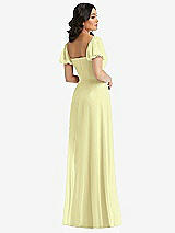 Rear View Thumbnail - Butter Yellow Puff Sleeve Chiffon Maxi Dress with Front Slit