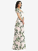 Side View Thumbnail - Palm Beach Print Puff Sleeve Chiffon Maxi Dress with Front Slit