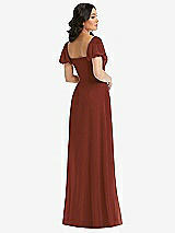 Rear View Thumbnail - Auburn Moon Puff Sleeve Chiffon Maxi Dress with Front Slit