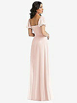 Rear View Thumbnail - Blush Puff Sleeve Chiffon Maxi Dress with Front Slit