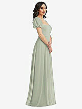 Side View Thumbnail - Celadon Puff Sleeve Chiffon Maxi Dress with Front Slit