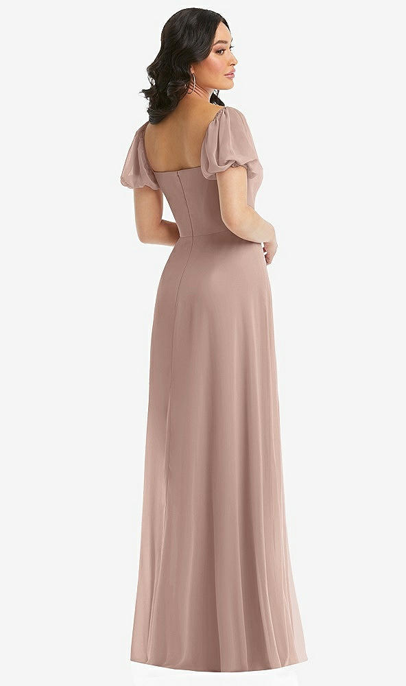 Back View - Neu Nude Puff Sleeve Chiffon Maxi Dress with Front Slit