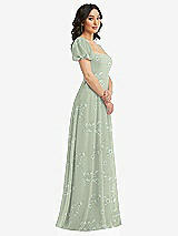 Side View Thumbnail - Vintage Primrose Sage Puff Sleeve Chiffon Maxi Dress with Front Slit