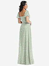 Rear View Thumbnail - Vintage Primrose Sage Puff Sleeve Chiffon Maxi Dress with Front Slit