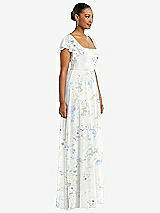 Side View Thumbnail - Bleu Garden Flutter Sleeve Scoop Open-Back Chiffon Maxi Dress