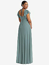 Rear View Thumbnail - Icelandic Flutter Sleeve Scoop Open-Back Chiffon Maxi Dress