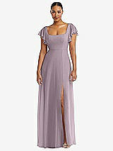 Alt View 1 Thumbnail - Lilac Dusk Flutter Sleeve Scoop Open-Back Chiffon Maxi Dress