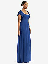 Side View Thumbnail - Classic Blue Flutter Sleeve Scoop Open-Back Chiffon Maxi Dress