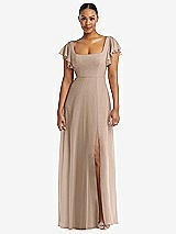 Alt View 1 Thumbnail - Topaz Flutter Sleeve Scoop Open-Back Chiffon Maxi Dress