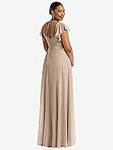 Rear View Thumbnail - Topaz Flutter Sleeve Scoop Open-Back Chiffon Maxi Dress