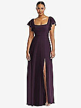 Alt View 1 Thumbnail - Aubergine Flutter Sleeve Scoop Open-Back Chiffon Maxi Dress