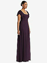 Side View Thumbnail - Aubergine Flutter Sleeve Scoop Open-Back Chiffon Maxi Dress