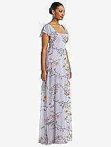 Side View Thumbnail - Butterfly Botanica Silver Dove Flutter Sleeve Scoop Open-Back Chiffon Maxi Dress