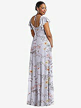 Rear View Thumbnail - Butterfly Botanica Silver Dove Flutter Sleeve Scoop Open-Back Chiffon Maxi Dress