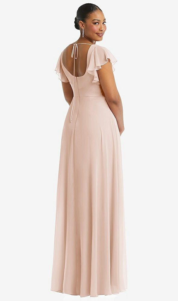 Back View - Cameo Flutter Sleeve Scoop Open-Back Chiffon Maxi Dress