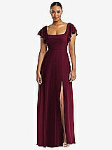 Alt View 1 Thumbnail - Cabernet Flutter Sleeve Scoop Open-Back Chiffon Maxi Dress