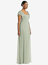 Side View Thumbnail - Celadon Flutter Sleeve Scoop Open-Back Chiffon Maxi Dress