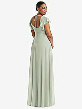 Rear View Thumbnail - Celadon Flutter Sleeve Scoop Open-Back Chiffon Maxi Dress