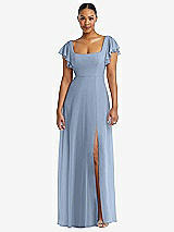 Alt View 1 Thumbnail - Cloudy Flutter Sleeve Scoop Open-Back Chiffon Maxi Dress