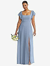 Front View Thumbnail - Cloudy Flutter Sleeve Scoop Open-Back Chiffon Maxi Dress