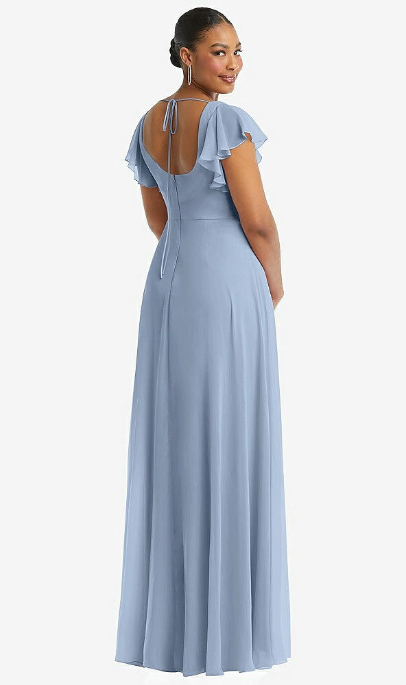 Back View - Cloudy Flutter Sleeve Scoop Open-Back Chiffon Maxi Dress